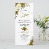 Elegant Yellow & Gold Waterverf Floral Wedding Programmakaart (Staand voorkant)