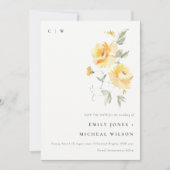 Elegant Yellow Green Waterverf Roos Flower Bunch Save The Date (Voorkant)
