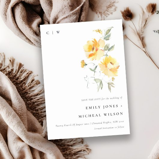 Elegant Yellow Green Waterverf Roos Flower Bunch Save The Date