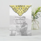 Elegant Yellow Grey Damask Wedding Kaart (Staand voorkant)