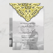 Elegant Yellow Grey Damask Wedding Kaart (Voorkant / Achterkant)