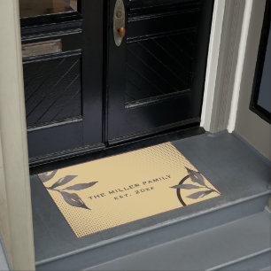 Elegant Yellow & Grey Family Name & Date Doormat Deurmat