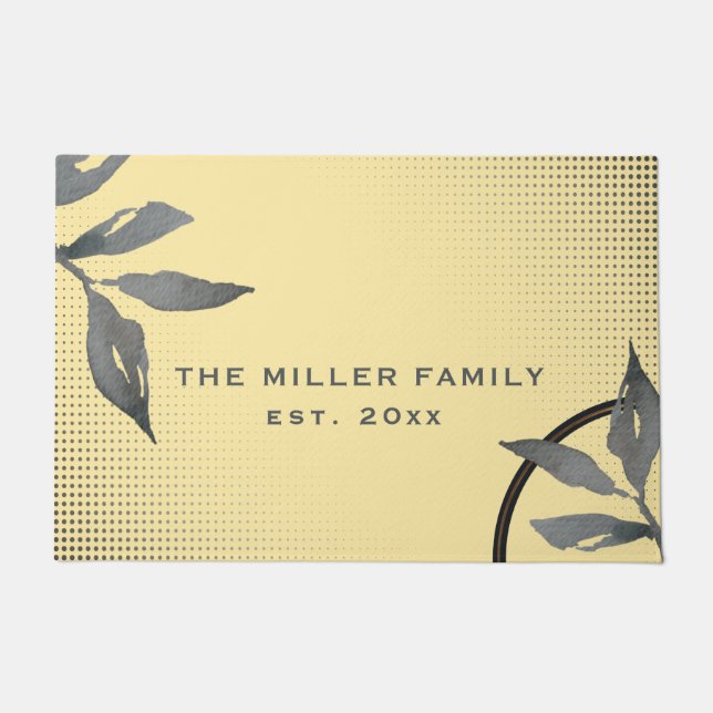 Elegant Yellow & Grey Family Name & Date Doormat Deurmat (Voorkant)