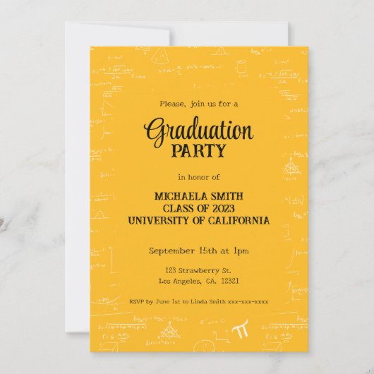 Elegant Yellow Hand-Lettering Math Graduation Kaart (Voorkant)