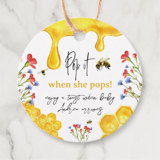 Elegant Yellow Honey Bee Floral Baby shower Gift Bedankjes Labels (Voorkant)