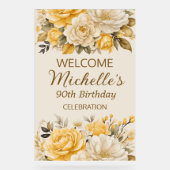 Elegant Yellow Ivory Cream Floral 90th Birthday Acryl Bord (Voorkant)