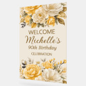 Elegant Yellow Ivory Cream Floral 90th Birthday Acryl Bord (Hoek)