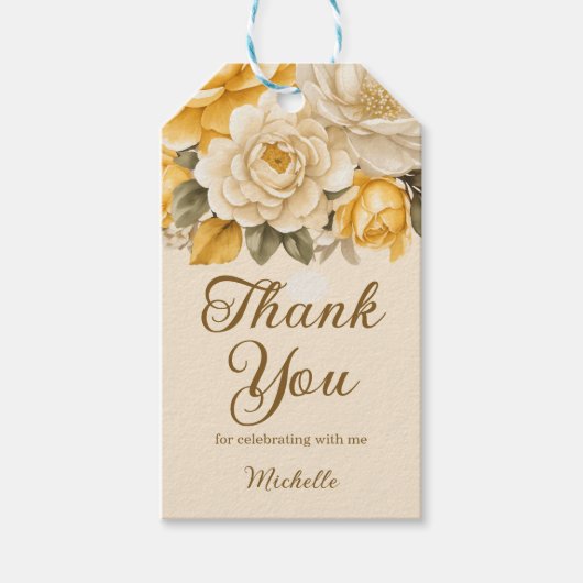 Elegant Yellow Ivory Cream Floral Birthday Cadeaulabel (Voorkant)