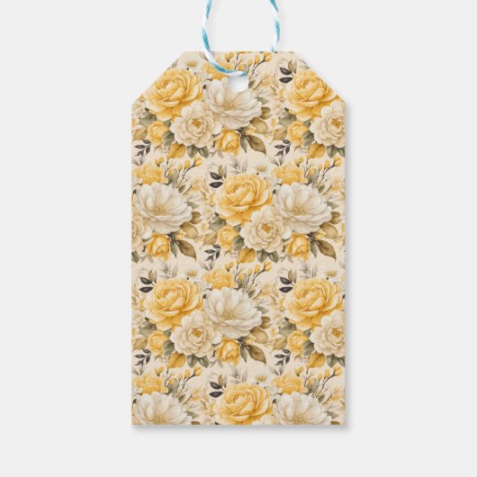 Elegant Yellow Ivory Cream Floral Birthday Cadeaulabel (Achterkant)