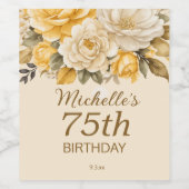 Elegant Yellow Ivory Cream Floral Birthday  Wijn Etiket (Enkel label)