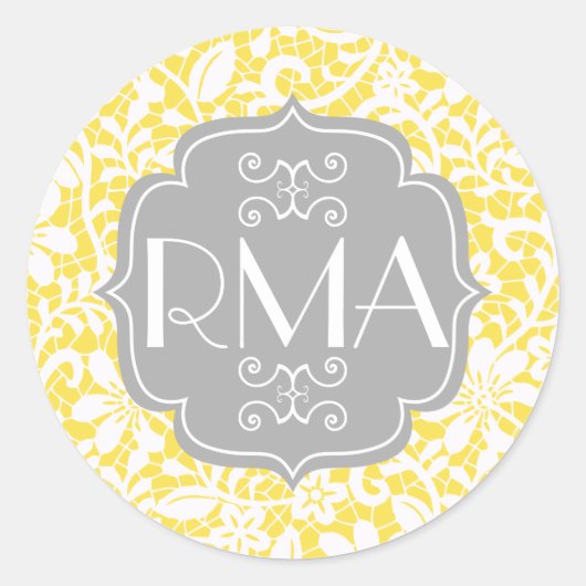 Elegant Yellow Lace Gepersonaliseerd Monogram Ronde Sticker (Voorkant)