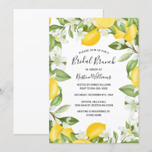Elegant Yellow Lemons Waterverf Bruids Brunch Kaart