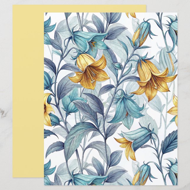 Elegant Yellow Lily Flowers Scrapbook Paper (Voorkant / Achterkant)