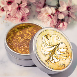 Elegant Yellow Lily Waterverf Gepersonaliseerde na Ronde Sticker