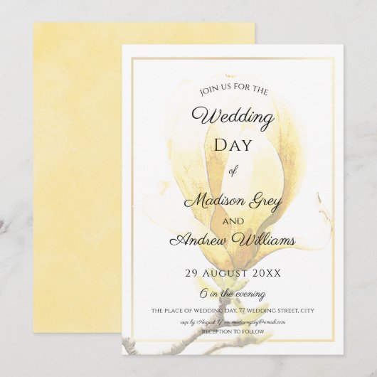 Elegant Yellow Magnolia Wedding Kaart (Voorkant / Achterkant)
