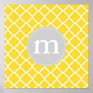 Elegant Yellow Moroccan Quatrefoil gepersonaliseer Poster