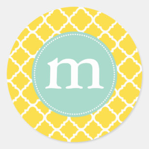 Elegant Yellow Moroccan Quatrefoil gepersonaliseer Ronde Sticker
