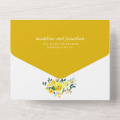 Elegant Yellow Mustard Floral Waterverf Wedding All In One Uitnodiging (Achterkant)