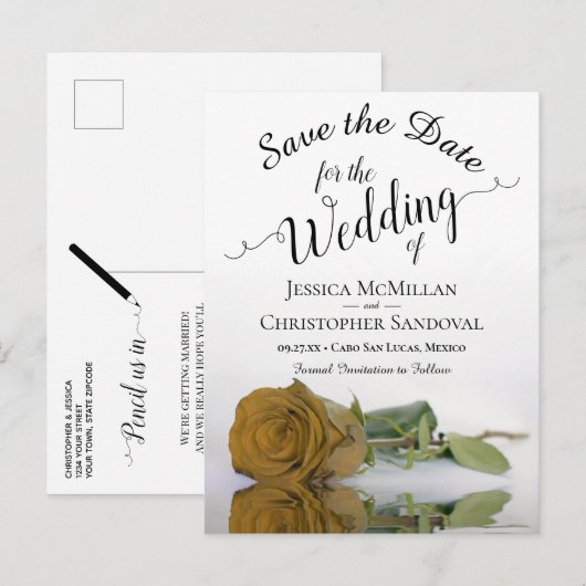 Elegant Yellow of Gold Roos Wedding Save the Date Aankondigingskaart (Voorkant / Achterkant)