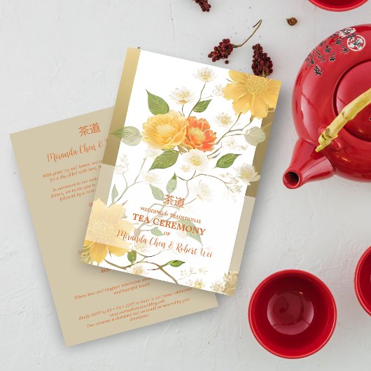Elegant Yellow & Orange Shades Floral Chinese Tea  Kaart