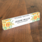 Elegant Yellow Oranje Roos Flowers Manager White Naambordje (Zijkant)