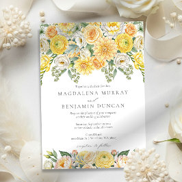 Elegant Yellow Peach & Sage Green Floral Wedding Kaart