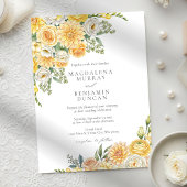 Elegant Yellow Peach & Sage Green Floral Wedding Kaart