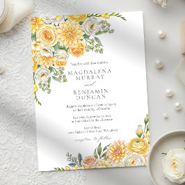 Elegant Yellow Peach & Sage Green Floral Wedding Kaart
