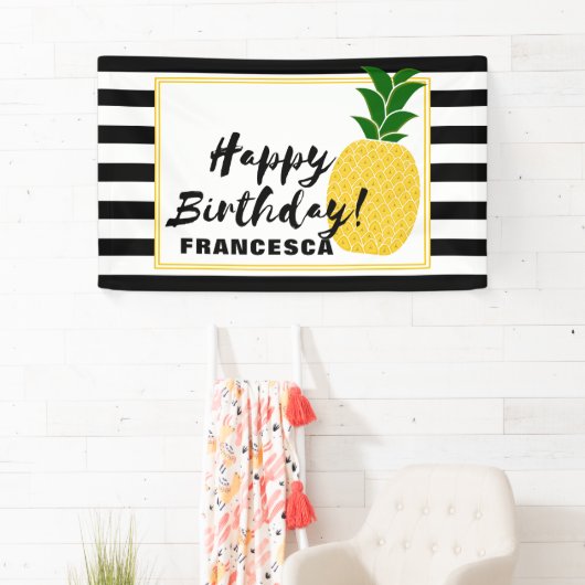 Elegant Yellow Pineapple Happy Birthday Spandoek (Insitu)