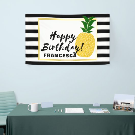 Elegant Yellow Pineapple Happy Birthday Spandoek (Beurs)