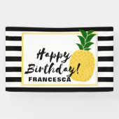 Elegant Yellow Pineapple Happy Birthday Spandoek (Horizontaal)