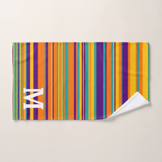 Elegant yellow purple and orang stripes monogram bad handdoek (Handdoek)