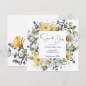 Elegant Yellow Purple Wildflower Wedding Save The Date (Voorkant / Achterkant)