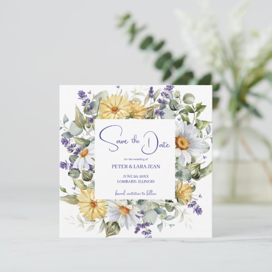 Elegant Yellow Purple Wildflower Wedding Save The Date (Staand voorkant)