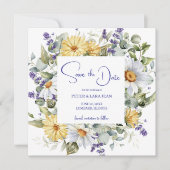 Elegant Yellow Purple Wildflower Wedding Save The Date (Voorkant)