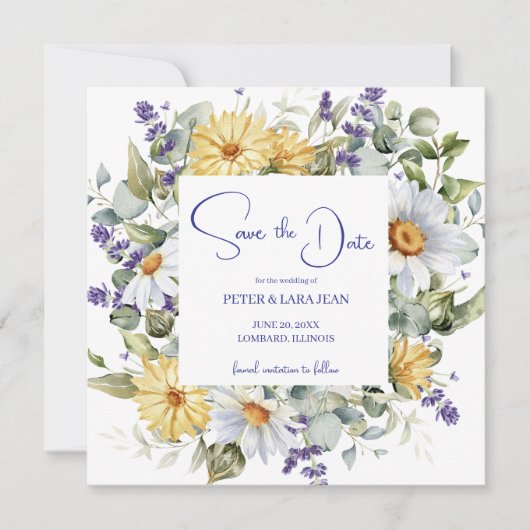 Elegant Yellow Purple Wildflower Wedding Save The Date (Voorkant)