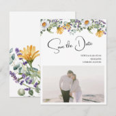 Elegant Yellow Purple Wildflower Wedding Save The Date (Voorkant / Achterkant)