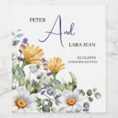 Elegant Yellow Purple Wildflower Wedding Wijn Etiket (Enkel label)