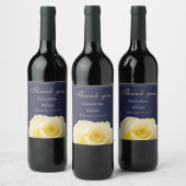 Elegant Yellow Rose Blue Floral Weddenschap Bedank Wijn Etiket (Flessen)