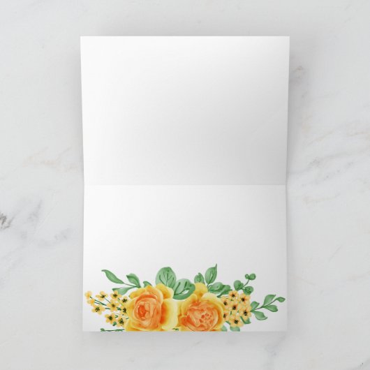 Elegant Yellow Rose Bouquet Flowers Weddenschap Bedankkaart (Binnen)
