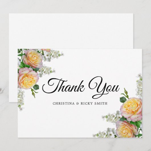 Elegant Yellow Rose Bouquet Flowers Wedding Bedankkaart (Voorkant / Achterkant)