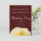 Elegant Yellow Rose Burgundy Floral Wedding Kaart (Staand voorkant)