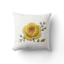 Elegant Yellow Rose Faux Embroidery Throw Pillow