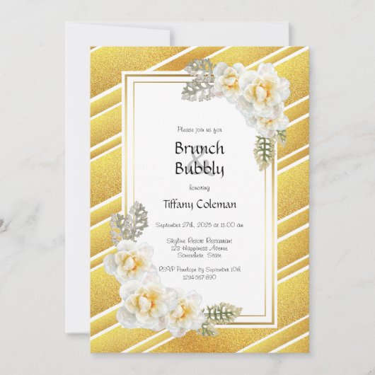 Elegant Yellow Rose Floral Gold Brunch & Bubble Kaart (Voorkant)