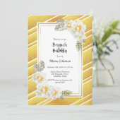 Elegant Yellow Rose Floral Gold Brunch & Bubble Kaart (Staand voorkant)