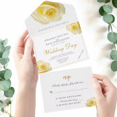 Elegant Yellow Rose Floral Wedding All In One Uitnodiging