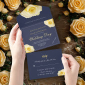 Elegant Yellow Rose Floral Wedding All In One Uitnodiging