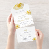 Elegant Yellow Rose Floral Wedding All In One Uitnodiging