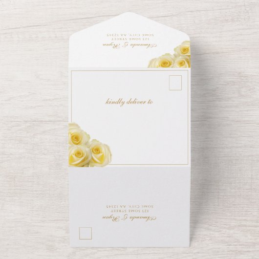 Elegant Yellow Rose Floral Wedding All In One Uitnodiging (Buitenkant)