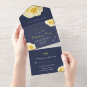 Elegant Yellow Rose Floral Wedding All In One Uitnodiging (Uittrekbaar)